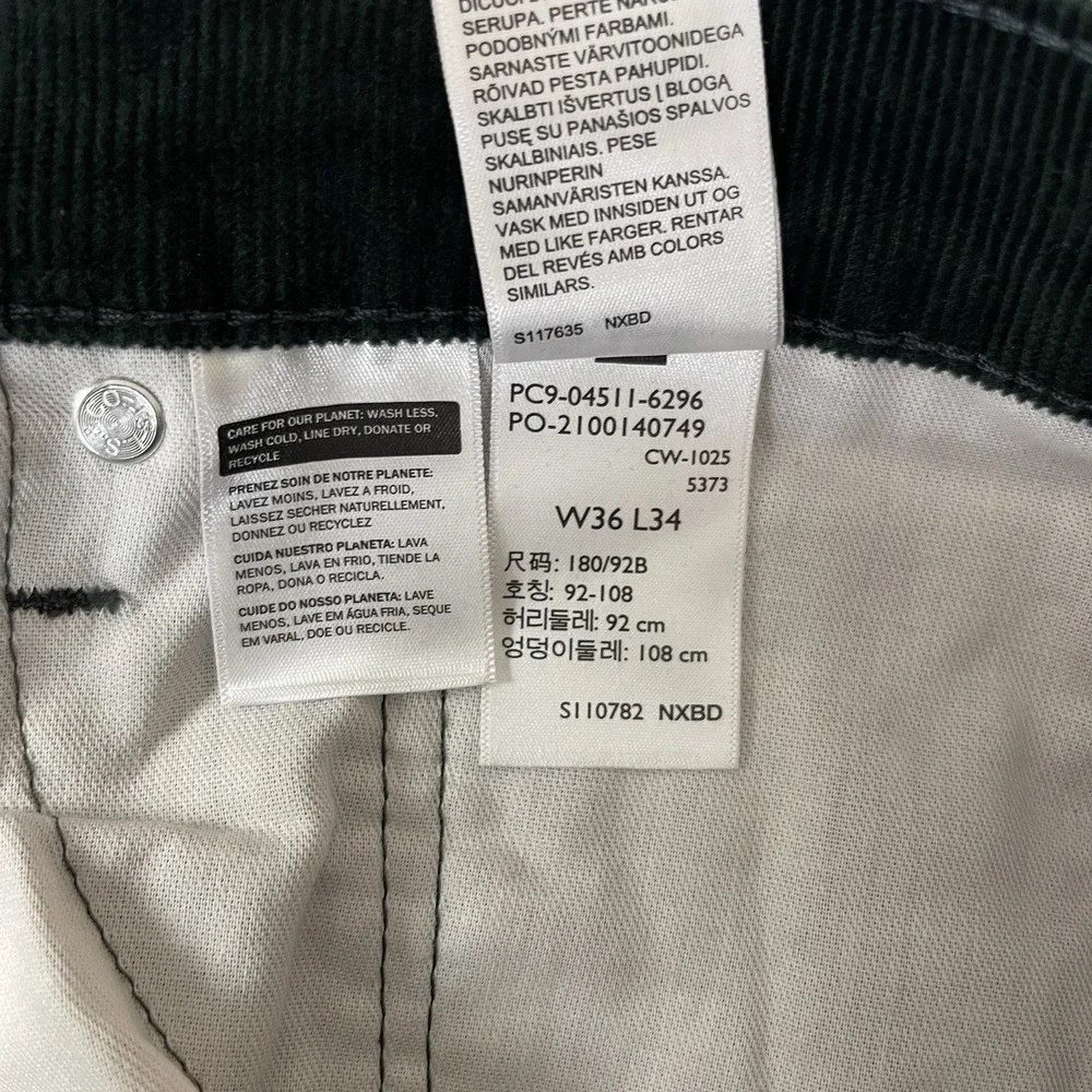 Levis 511 Pants Mens 36x34 Green Corduroy Pinwale Slim Fit Preppy Normcore New